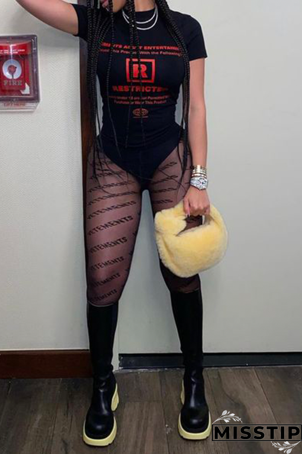 Black Street Daily Print Letter O Neck T-Shirts