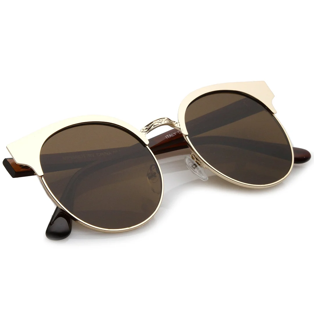 Modern Horn Rimmed Colored Mirror Flat Round Lens Half Frame glasses 52mm