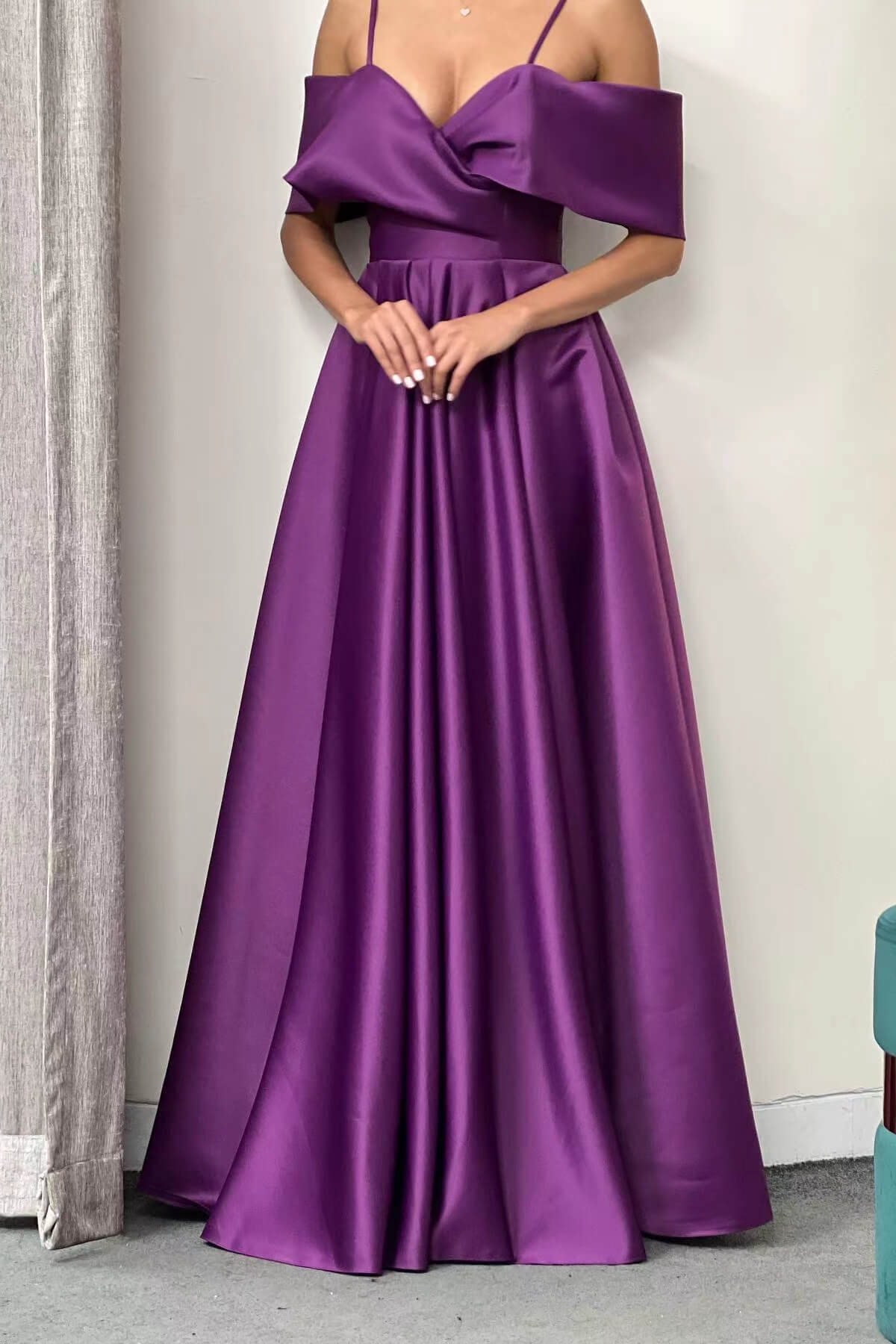 Oknass Elegant Purple Off-The-Shoulder Prom Dress  A Line With Pockets