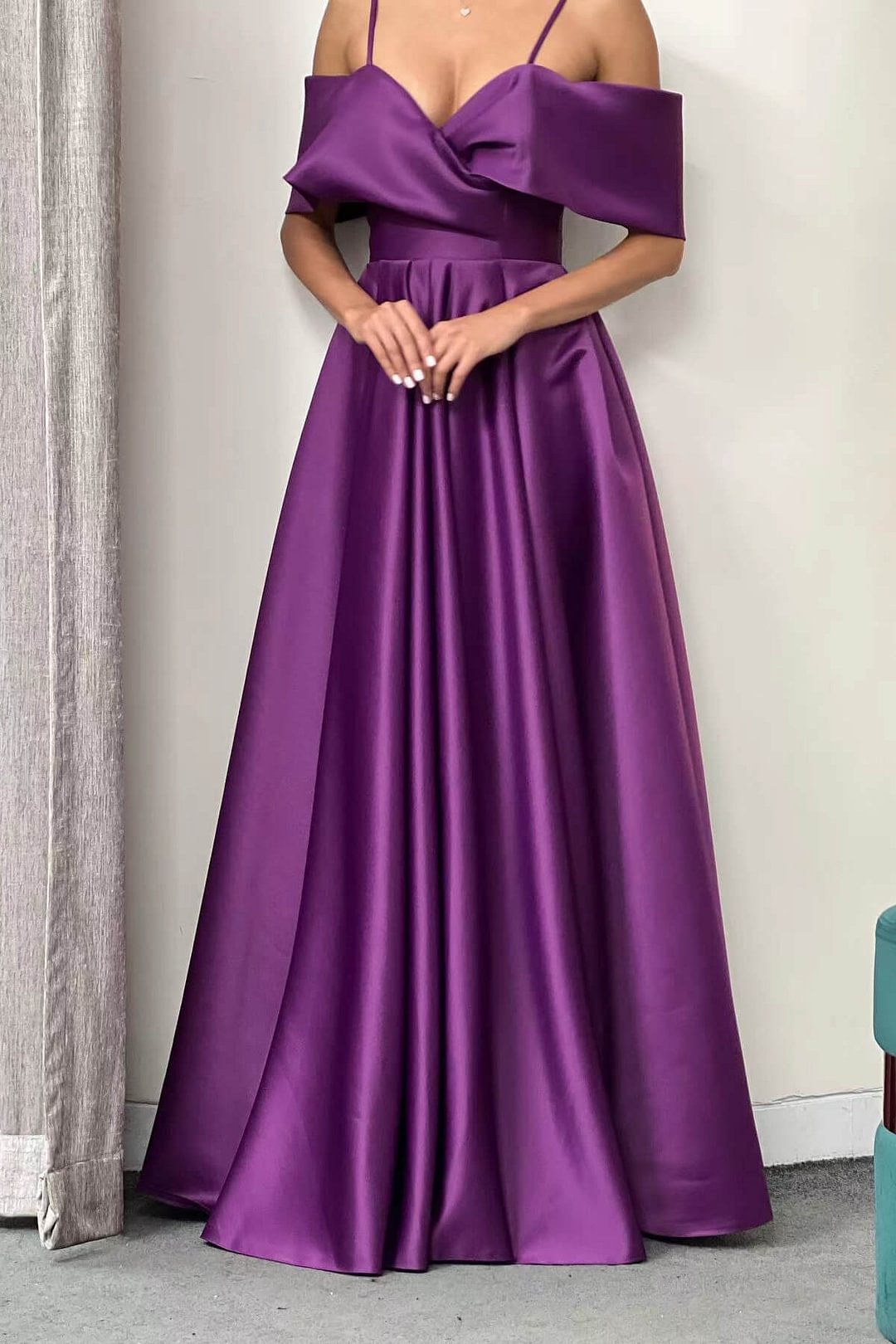 Violett Schulterfrei A-Linie Elegantes Ballkleid mit Taschen ED0131 Lunass