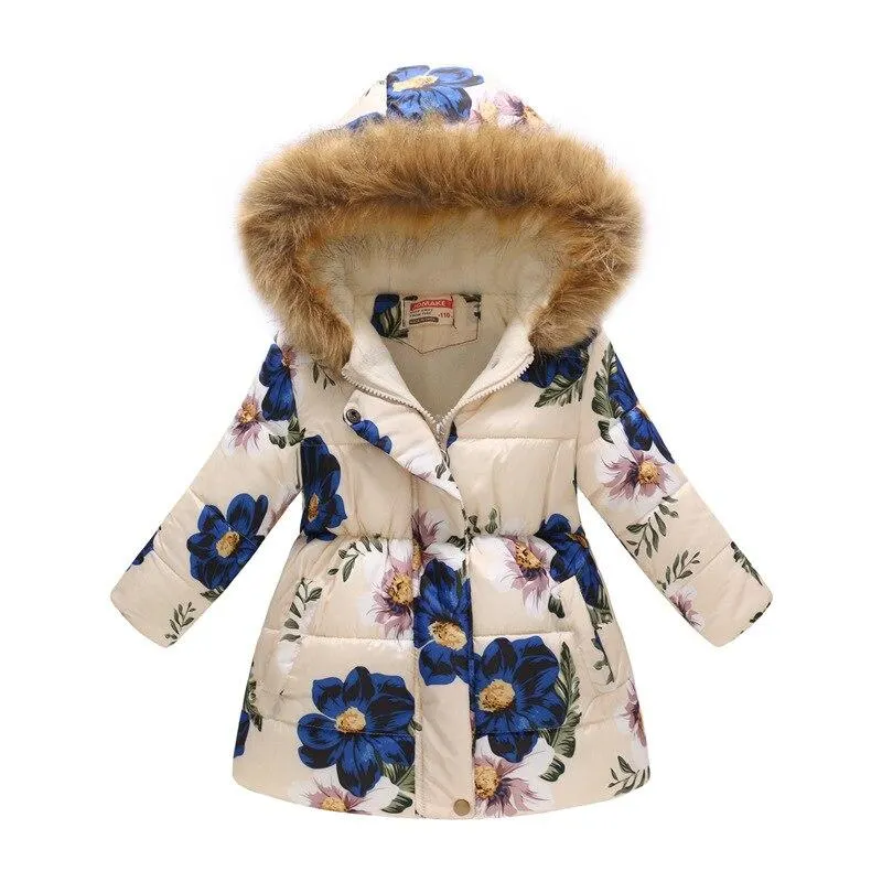 Thicken Winter Girls Jackets Fashion Printed Hooded Outerwear For Kids Internal Plus Velvet Warm Girls Coats Christmas Present