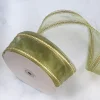 Premium Gauze Touch Golden Line Ribbon 6.5cm Festive Christmas Decor Gift Wrapping