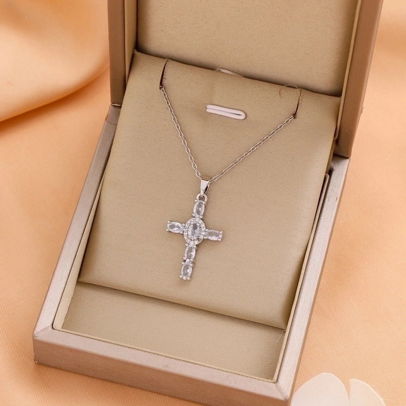 Titanium Steel Casual Minimalist Cross Plating Pendant Necklace