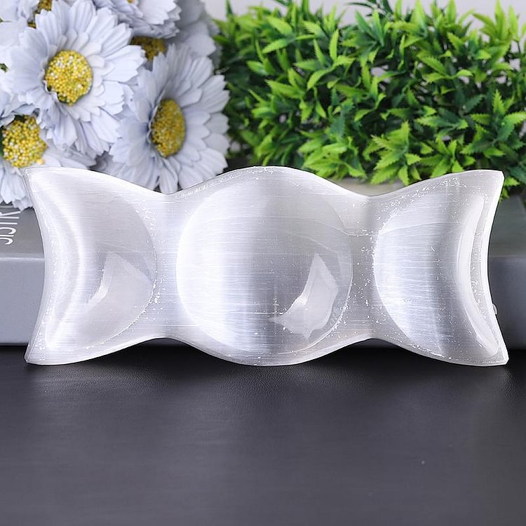 8" Polished Selenite Triple Bowls Bulk