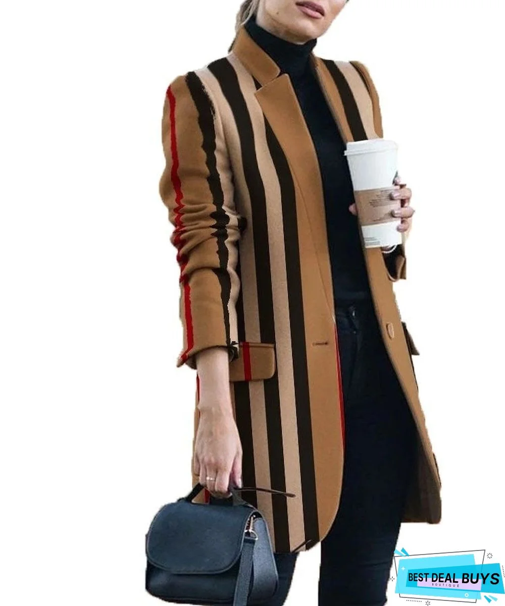 New Autumn and Winter Fashion Print Collar Woolen Coat Women