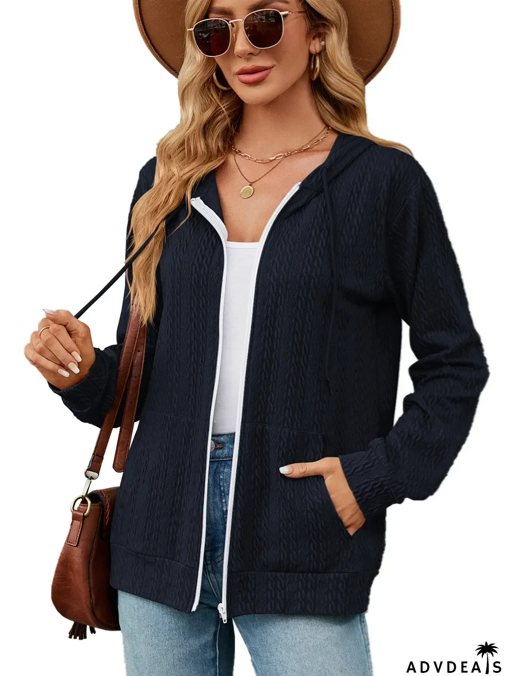 Women's Striped Stitching Solid Color Long Sleeve V-neck Coat
