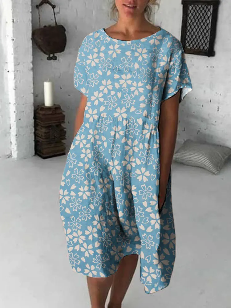 Cherry Blossom Japanese Flowy Midi Dress