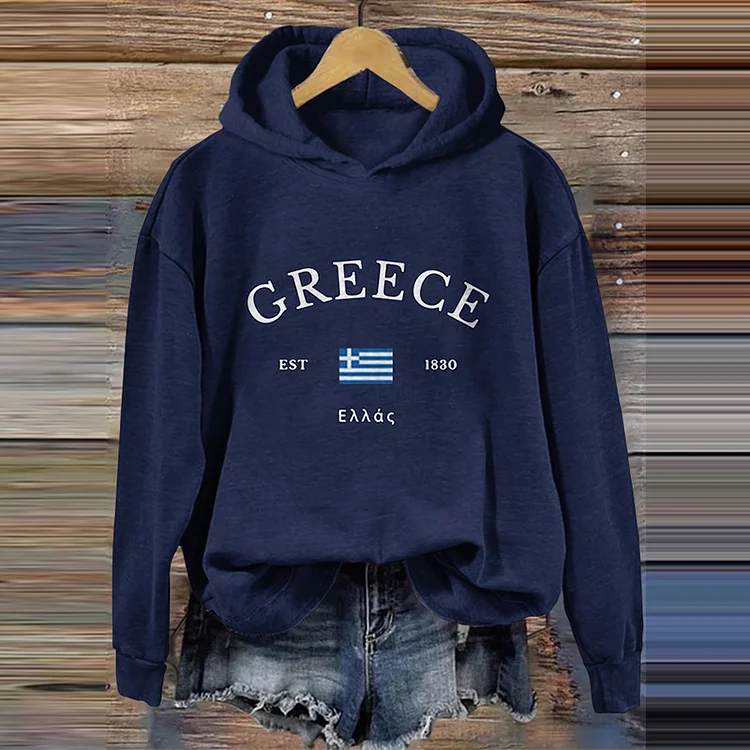 Greece Print Long Sleeves Casual Hoodie