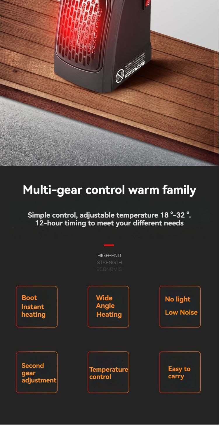 Likron Watches Compact Plug-in Wall Heater with Digital Timer Adjustable Speed Portable Mini Electric Fan Warmer for Small...