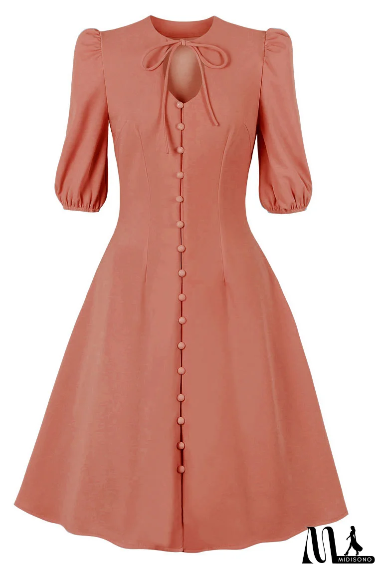 MidiSono - Sky Blue Half Sleeves A-Line Midi Dress