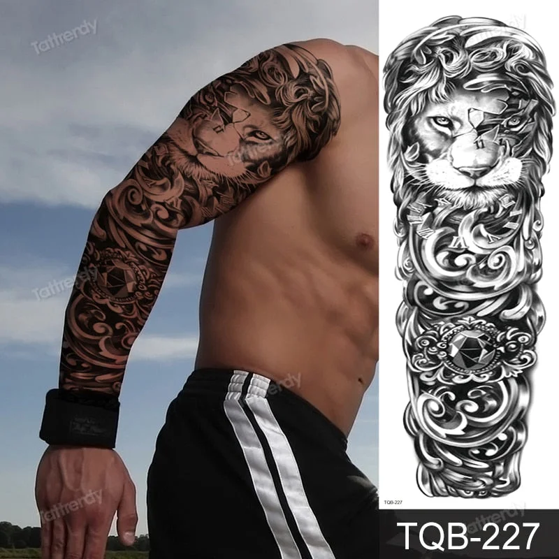 fake tattoo man boy black geometric temporary tattoo machine mechanical fake henna tattoo sticker large big size body art decal