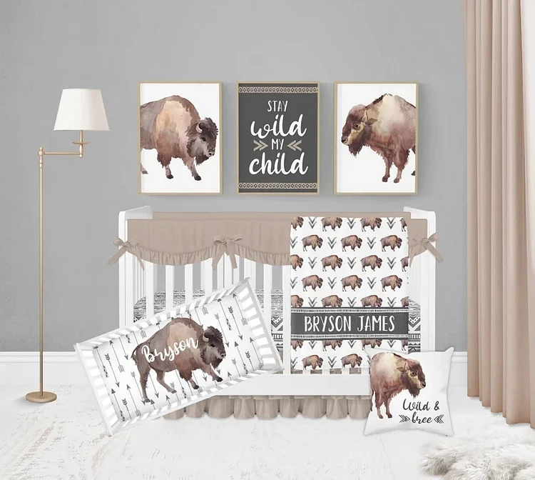 Personalized Bison Boy Crib Bedding Set|Bed49