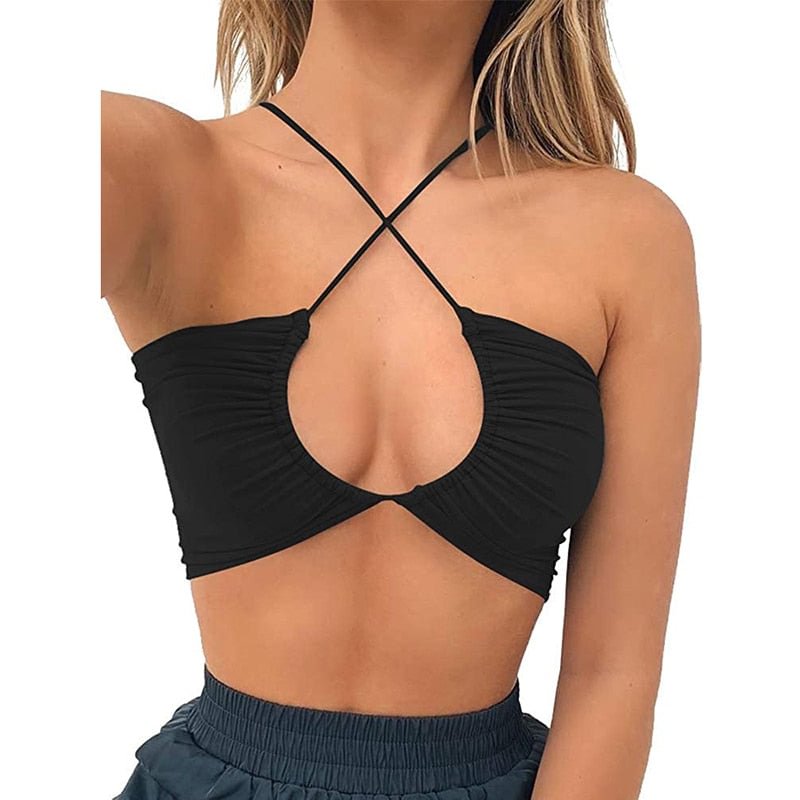 Women's Sexy Criss Cross Lace Up Sling Basic Bow Tie Crop Top