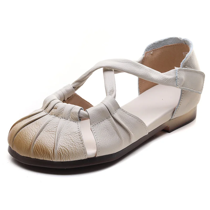 Yyvonne Leather Flat-Soled Sandals Women's New Summer Women's Shoes Beef Soft-Soled Mother Shoes Casual Cowhed Beach Sandals