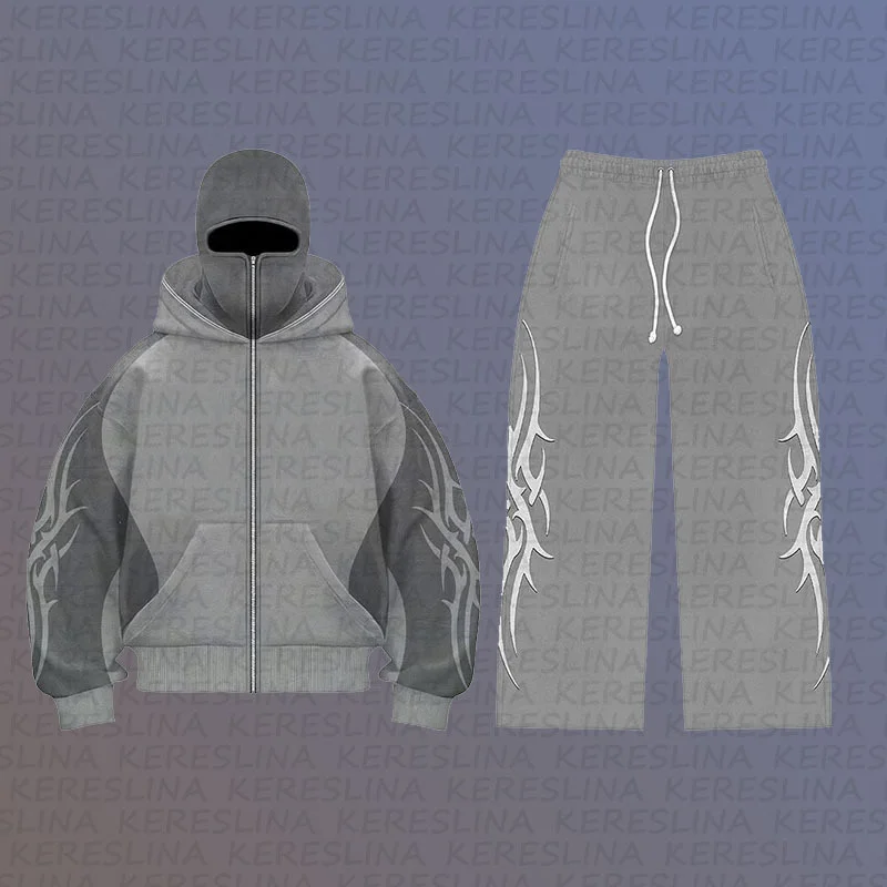 Athvotar Athvotar Street Color Double Hat Design Letter Hooded Cardigan Autumn And Winter Loose Y2K Sweater Set