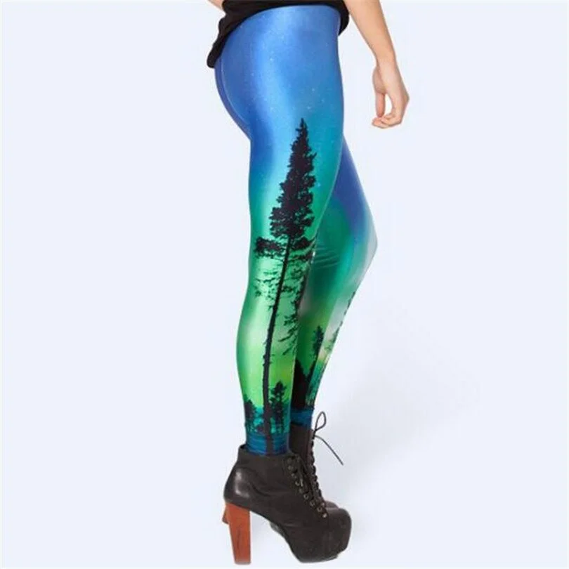 CUHAKCI Women Leggings 3D Digital Printed Tree Casual Pants Femme Elastic Pencil Soft Fitness Trousers Leggins