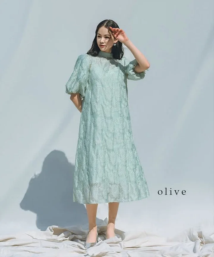 ボリュームスリーブフレアドレス