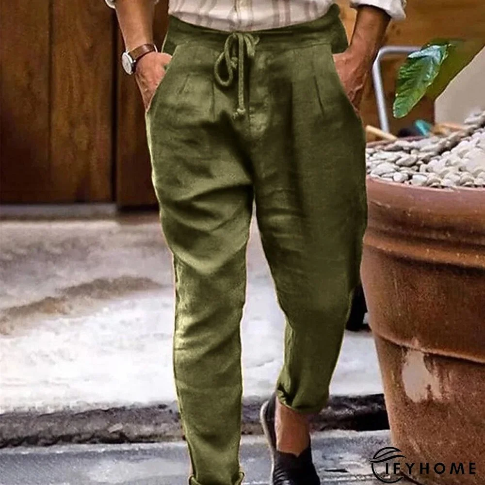 Men's Linen Pants Trousers Summer Pants Beach Pants Plain Breathable Soft Casual Daily Holiday Linen / Cotton Blend Fashion Streetwear Black White Micro-elastic | IFYHOME