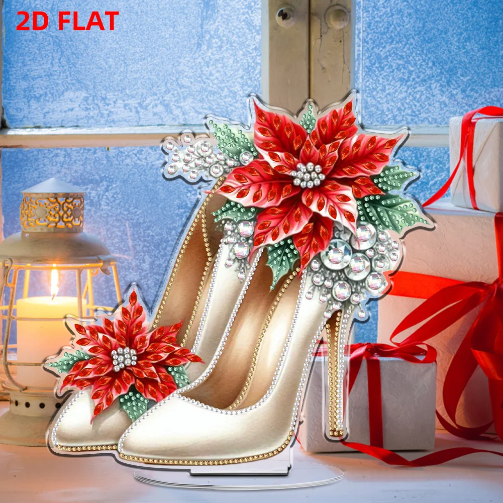 2D Flat Xmas High Heels DIY Acrylic Desktop Diamond Art Kits for Adults Beginner