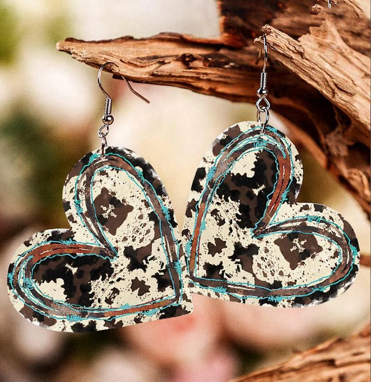 Vintage Heart Leopard Print Earrings