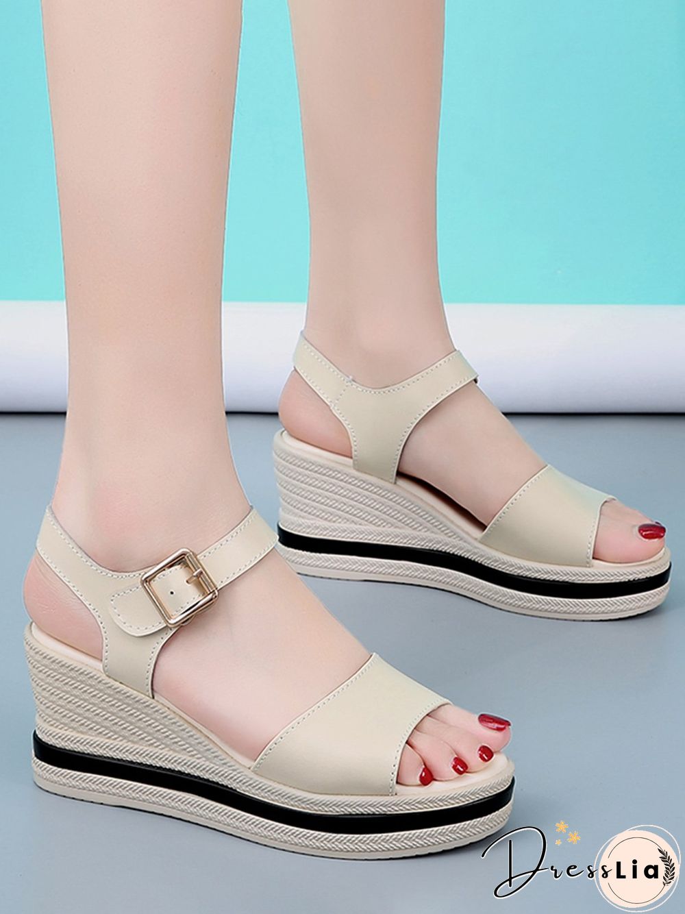 Cowhide Woven Sole Platform Wedge Resort Sandals