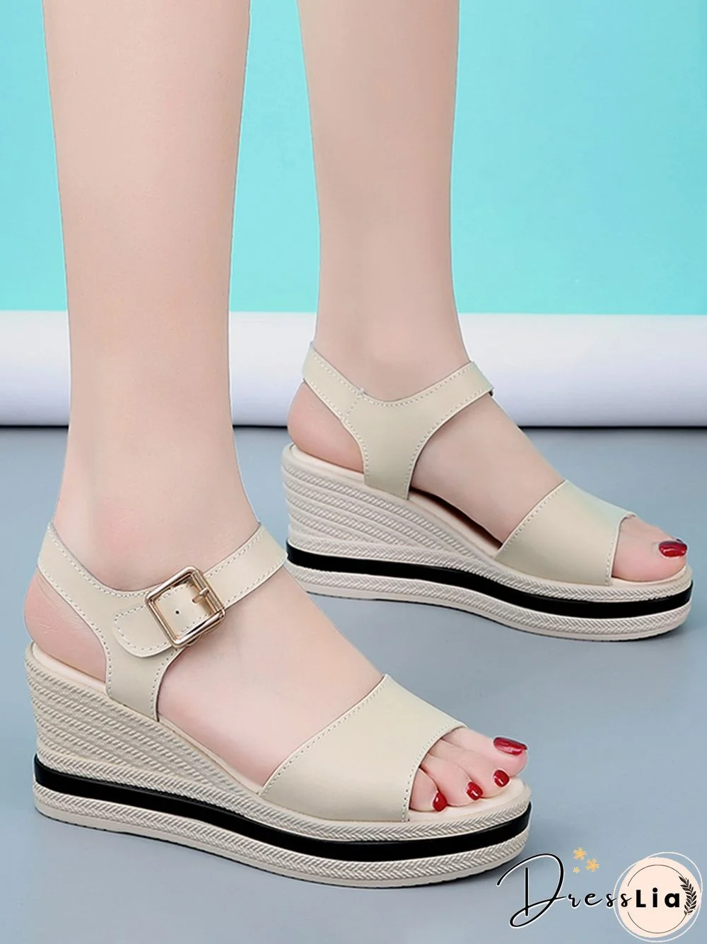 Cowhide Woven Sole Platform Wedge Resort Sandals