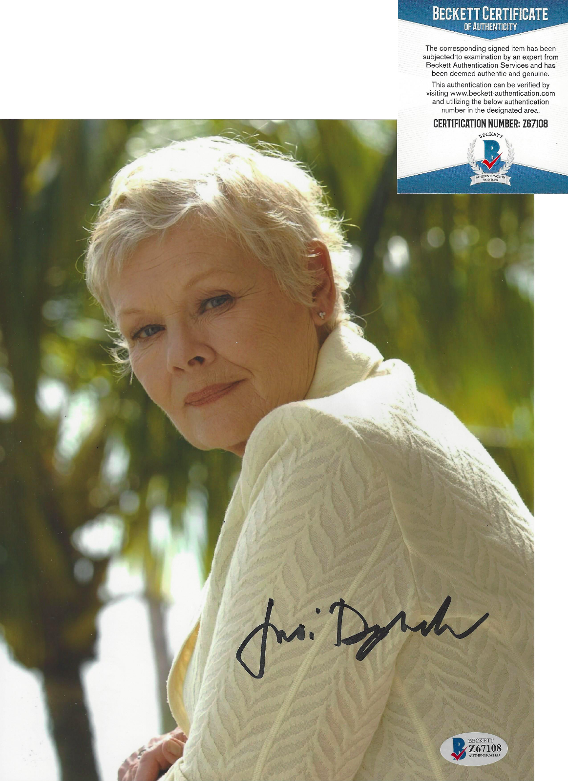 JUDI DENCH SIGNED JAMES BOND M SKYFALL 8X10 MOVIE Photo Poster painting ACTRESS BECKETT COA BAS