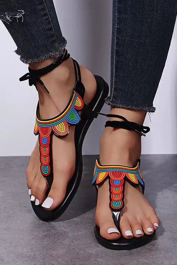 Colorful Ethnic Style Flat Thong Sandals
