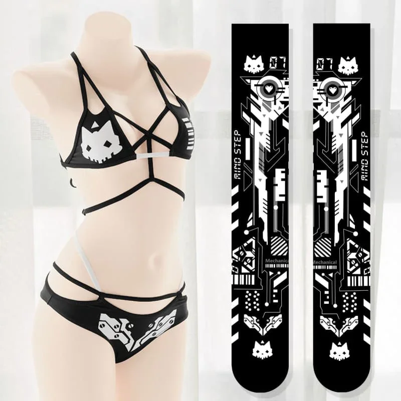 Kawaii Cyber Cat Girl Bikini Set and Tights SP18680