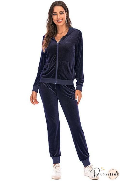 Zip-Up Hooded Jacket and Pants Set