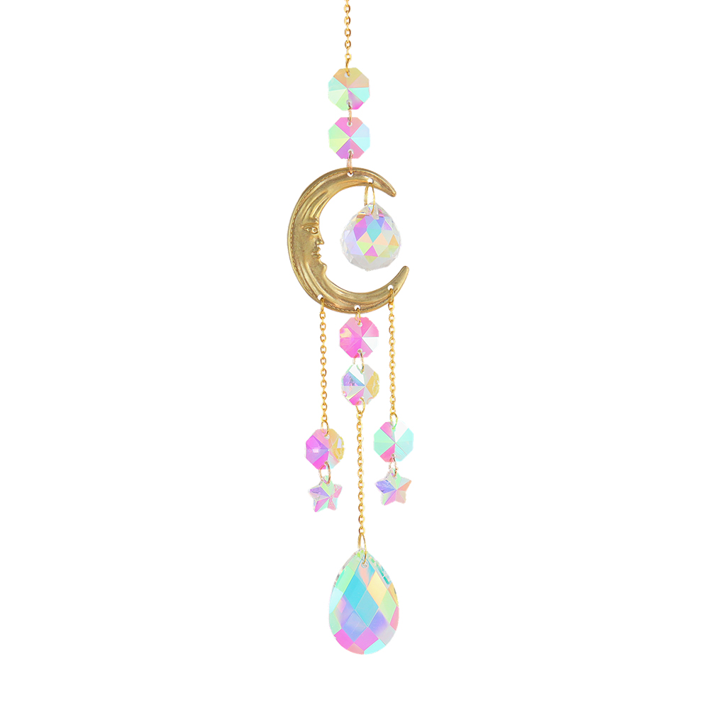 Wind Chime Light Catcher Hanging Ornament Pipa Crystals Moon Prism Decor