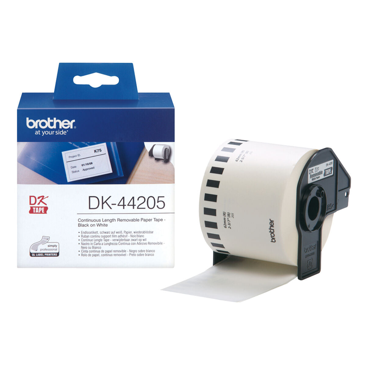 Printer Labels Brother DK-44205 62 mm x 15,24 m White Black/White (2 Units)