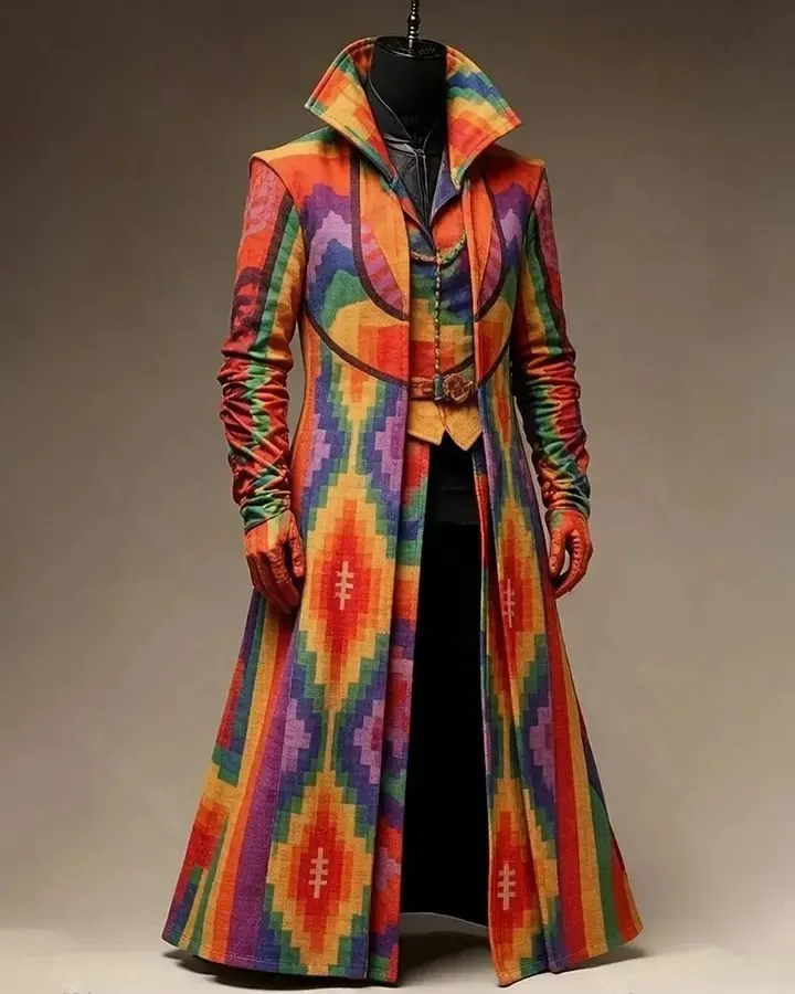 Men's Music Festival-Themed Colorful Diamond-Patterned Stand-Up Collar Jacket 7863