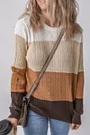 Women's Khaki Colorblock Round Neck Cable Knit Sweater