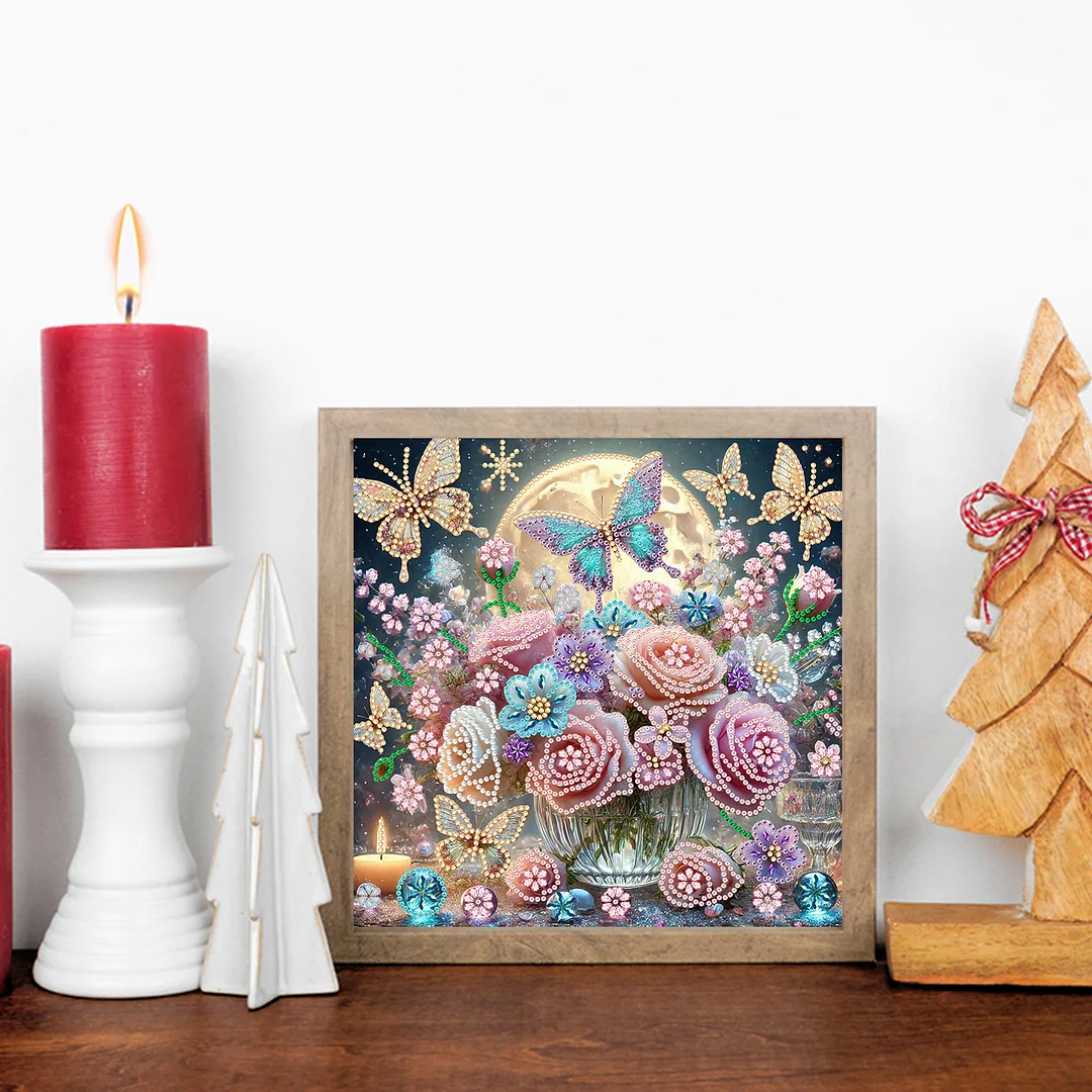 Flowers Butterfly - Diamond Painting - Partial Special Shaped Drill(Canvas|30*30cm)