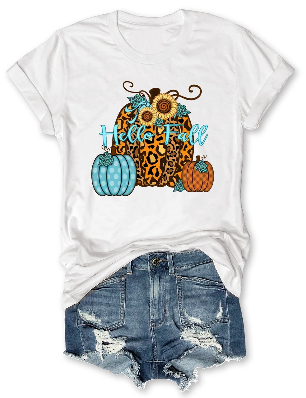 Leopard Pumpkin Hello Fall T-Shirt