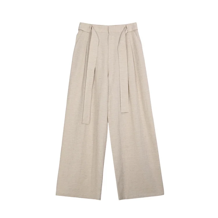 Simple Cotton Linen Straight High Waisted Pants