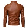 Men's Slim Fit PU Leather Biker Jacket Stand Collar Windproof Outerwear Coat by Inlyline