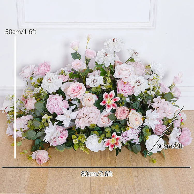 A8783 Pink Rose Green Leaf Floor Floral Arrangement Outdoor Wedding Backdrop