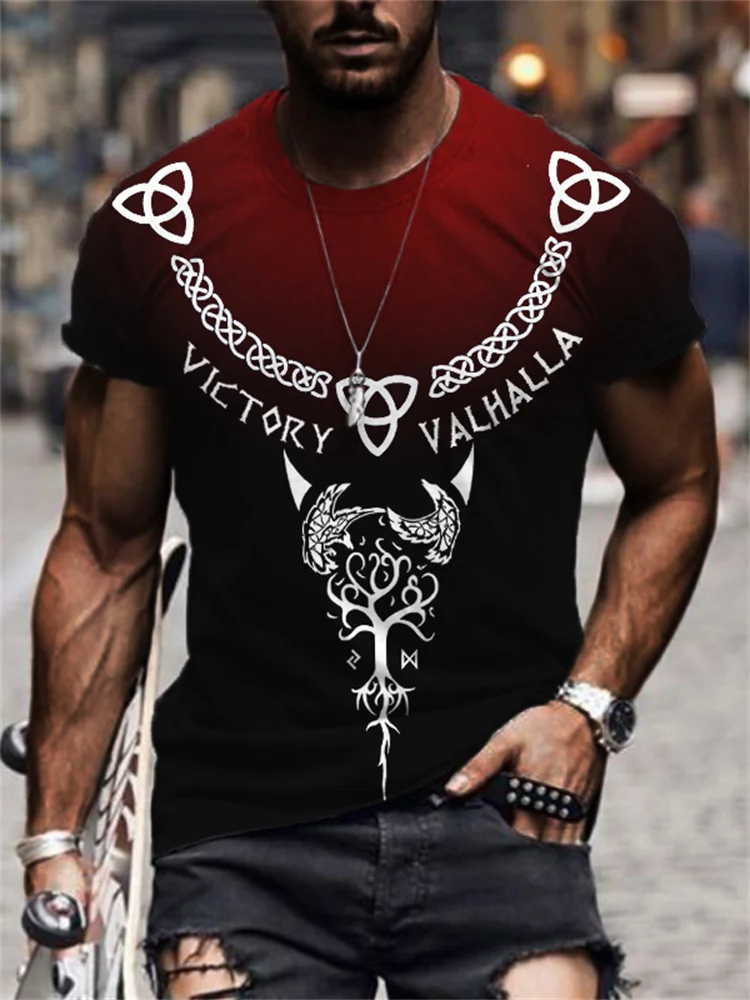 Men's Victory Or Valhalla Celtic Art Gradient T Shirt