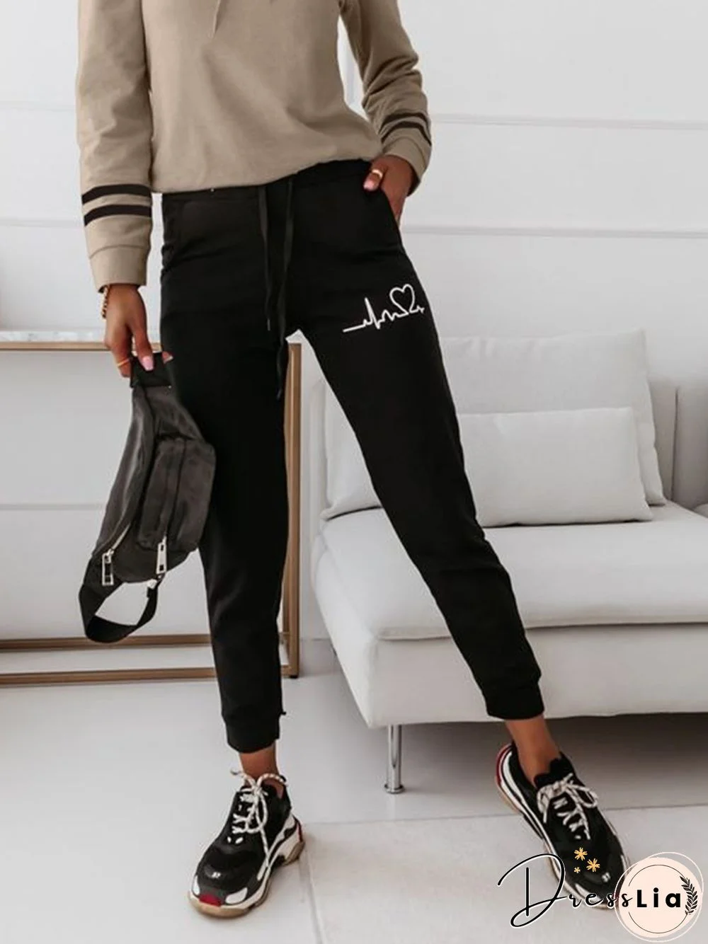 Casual Heart/Cordate Elastic Waist Sweatpants