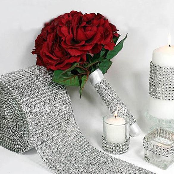 

Silver Wedding Diamond Mesh Wrap Roll Sparkle Rhinestone Looking Ribbon, 501 Original