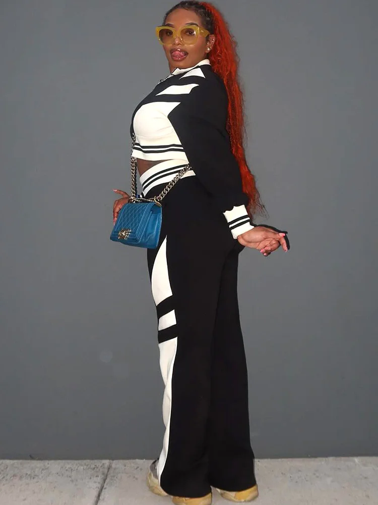 Uveng Uveng Has K24ST398 Women's Clothing 2024 Autumn Fashion Trend Hot Girl Black And White Trousers Suit