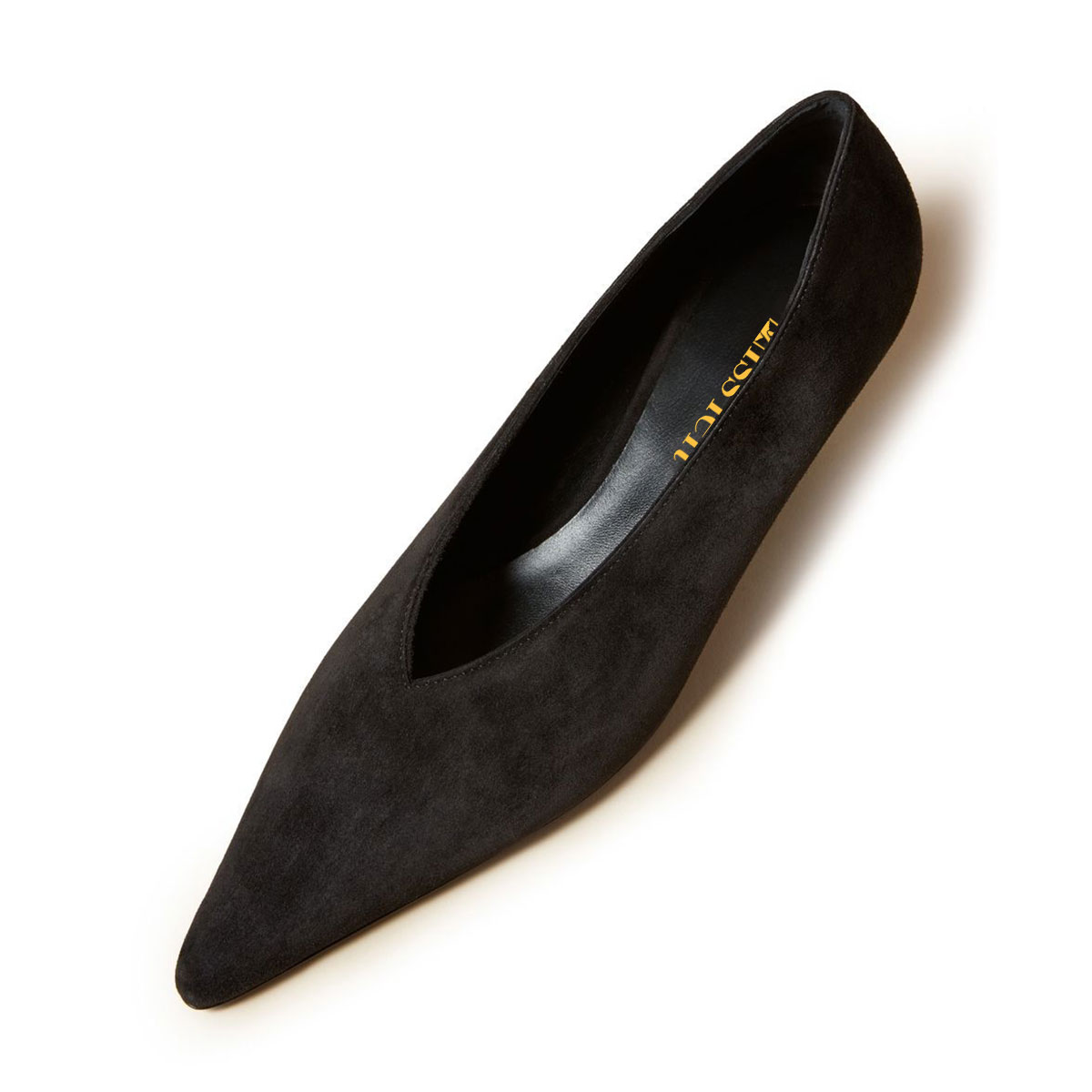 Black Vegan Suede Slip-On Pointed Toe Kitten Heel Pumps Shoes Nicepairs
