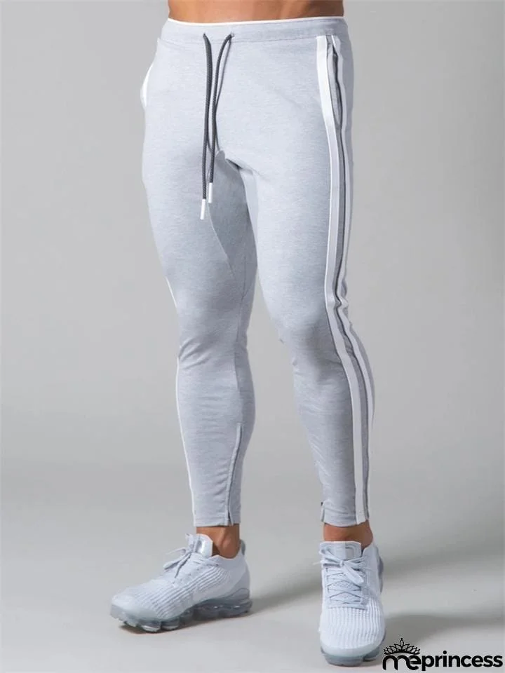 Mens Gym Breahthable Patchwork Running Zipper Pants