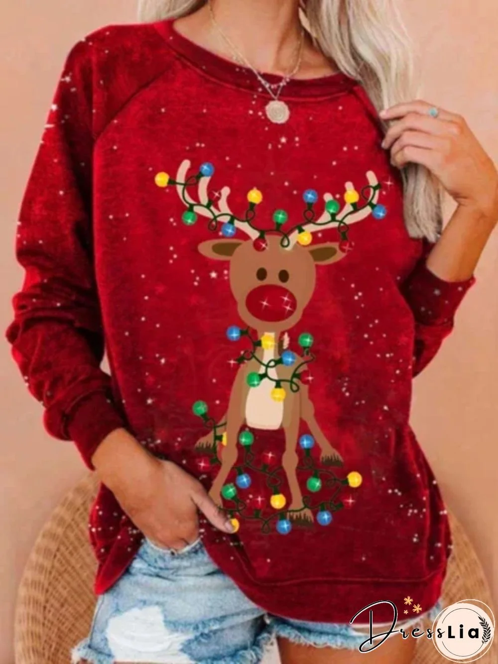 Christmas Xmas Long Sleeve Round Neck Plus Size Printed Tops Sweatshirts