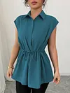 Women's Loose Elegant Waist-Cinching Polo Collar Short-Sleeve Top