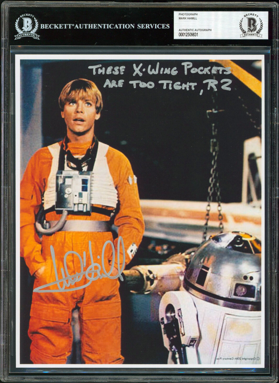 Mark Hamill These X-Wing Pockets Are Too Tight, R2 Signed 8x10 Photo Poster painting BAS Slabbed