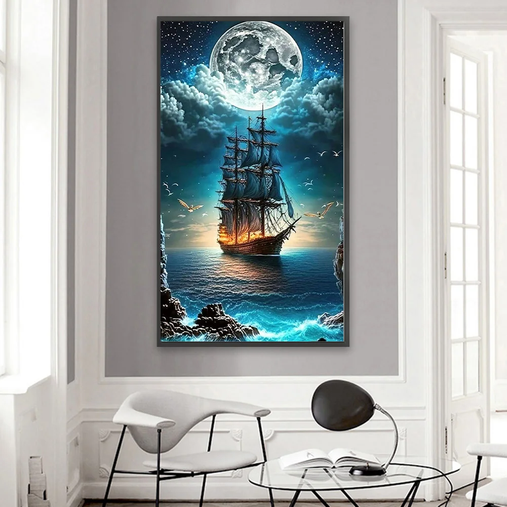 Partial AB Diamond Painting - Full Square Drill - Sailing Boat(Canvas|45*75cm)