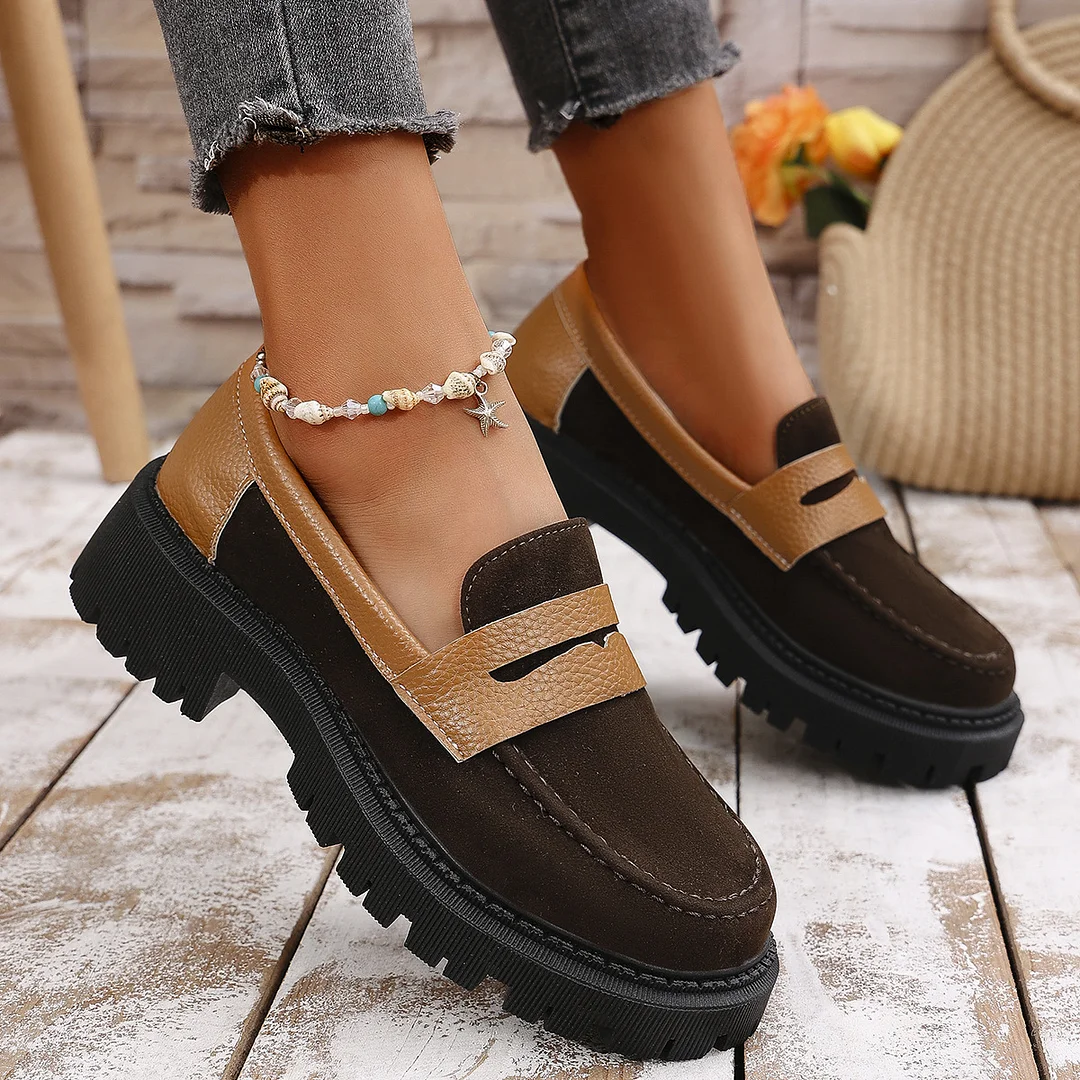 Women's Winter Sneakers Fashion Round Toe Thick Sole Leather Stitching Shoes